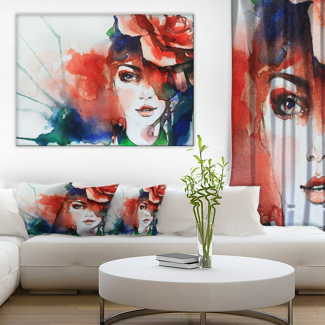 Femme avec Illustration de Rose - Oeuvre Abstraite sur Toile