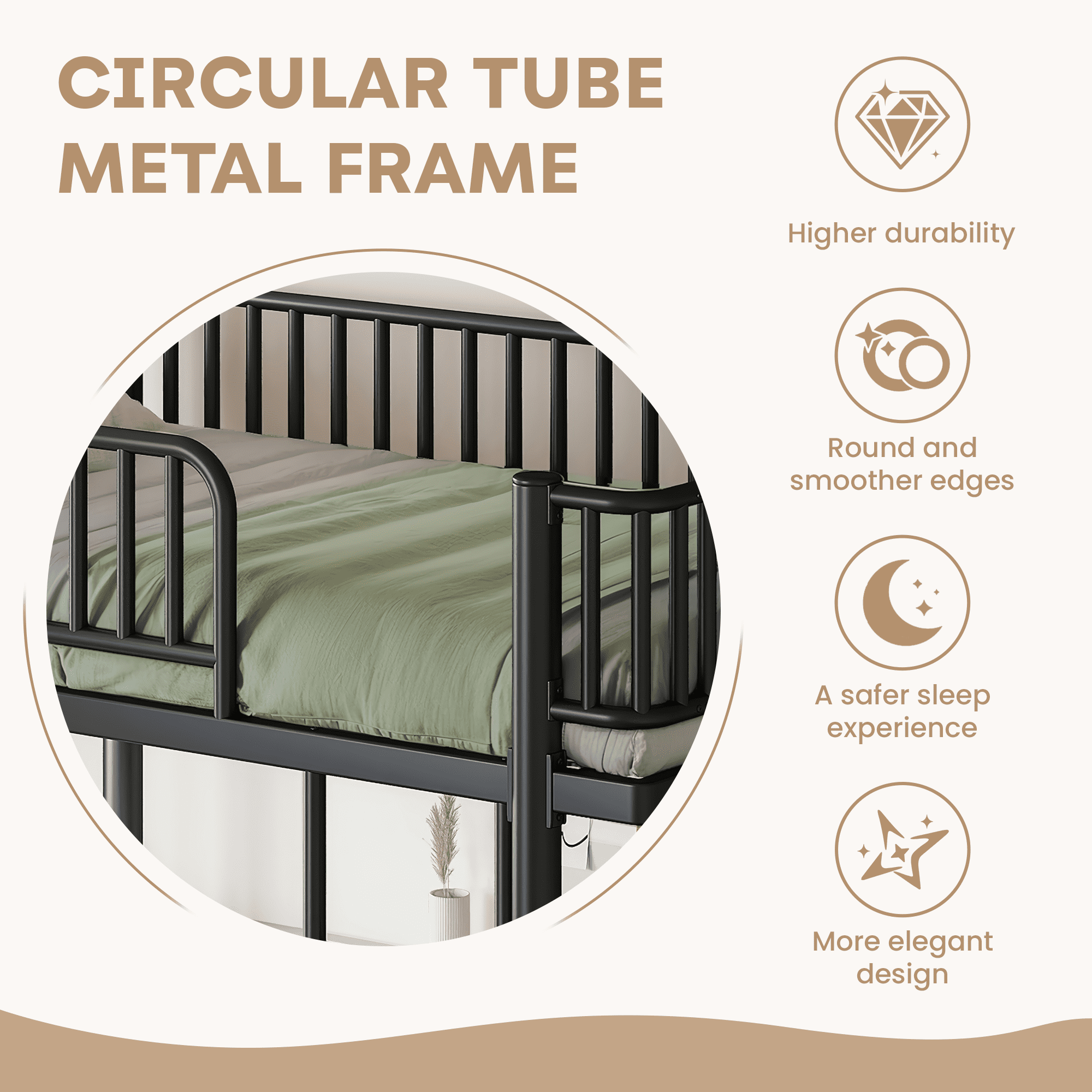 Leumius Full over Full Bunk Bed Frame with Ladders & Guardrails, Metal Bunk Bed Frame with Upgraded Safety Round-Pipe Design, Can Transformed into 2 Platform Bed for Teens Adults Black
