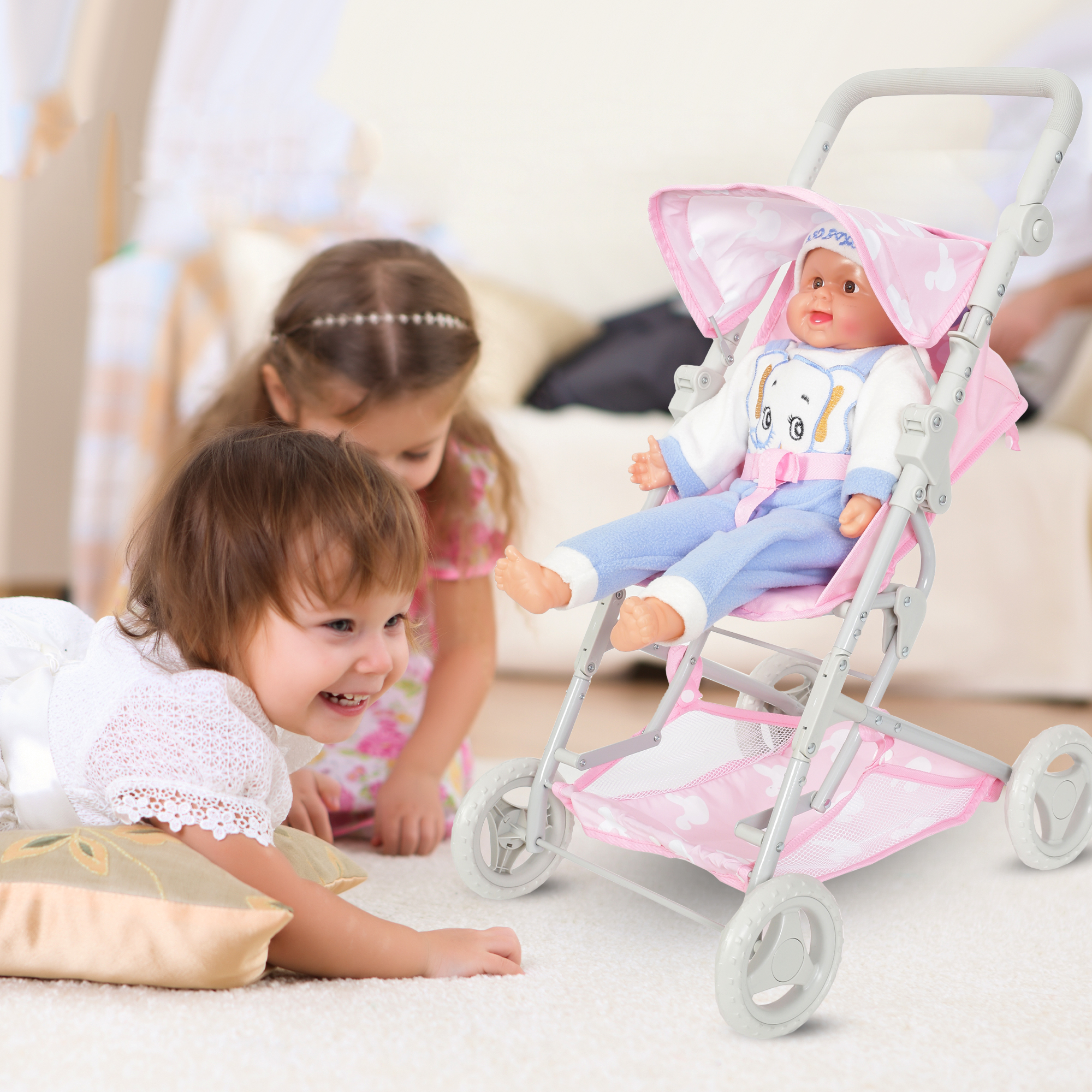 Yexmas Adjustable Doll Stroller, Pink, 18 inches