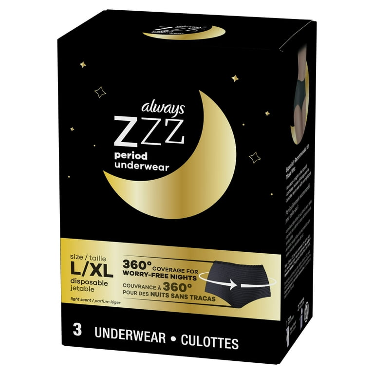 Always ZZZ Overnight Disposable Period Underwear for Women Size LG, 3 Ct