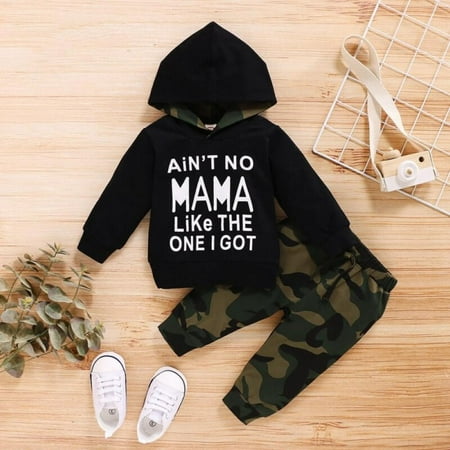 

Mjbaby Children Boys Tops Clothing Newborn Kids Baby Boys Outfits Camouflage Sweater Hooded Top+ Camouflage Trousers