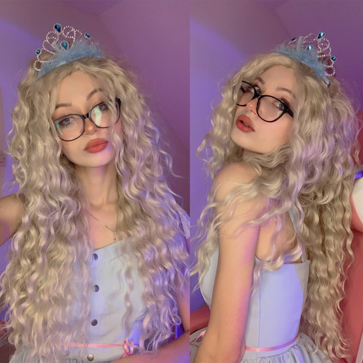 28 inch Long Blonde Curly Wigs for Women #613 Color Full Wig in Synthetic Hair
