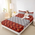 thumbnail image 4 of Homewish Abstract Pixel Plaid Twin Sheet Sets,Minimalist Geometric Checkered Twin Fitted Sheet,Gray Orange Grid Flat Sheet For Teens,Ultra Soft Home Decor,3 Pieces, 4 of 7