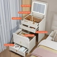 thumbnail image 4 of 3-in-1 dressing table with flip mirror and light, small dressing table set with visible glass tabletop, 3 drawers, storage bench, 3-color lighting mirror, suitable for small bedroom dressing tables, 4 of 7