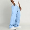 thumbnail image 4 of Fabrcox Mens Linen Pants Baggy Wide Leg Men's Summer Pants Beach Vacation Yoga Lightweight Drawstring Big and Tall Men's Lounge Pants with Pockets Blue L, 4 of 9