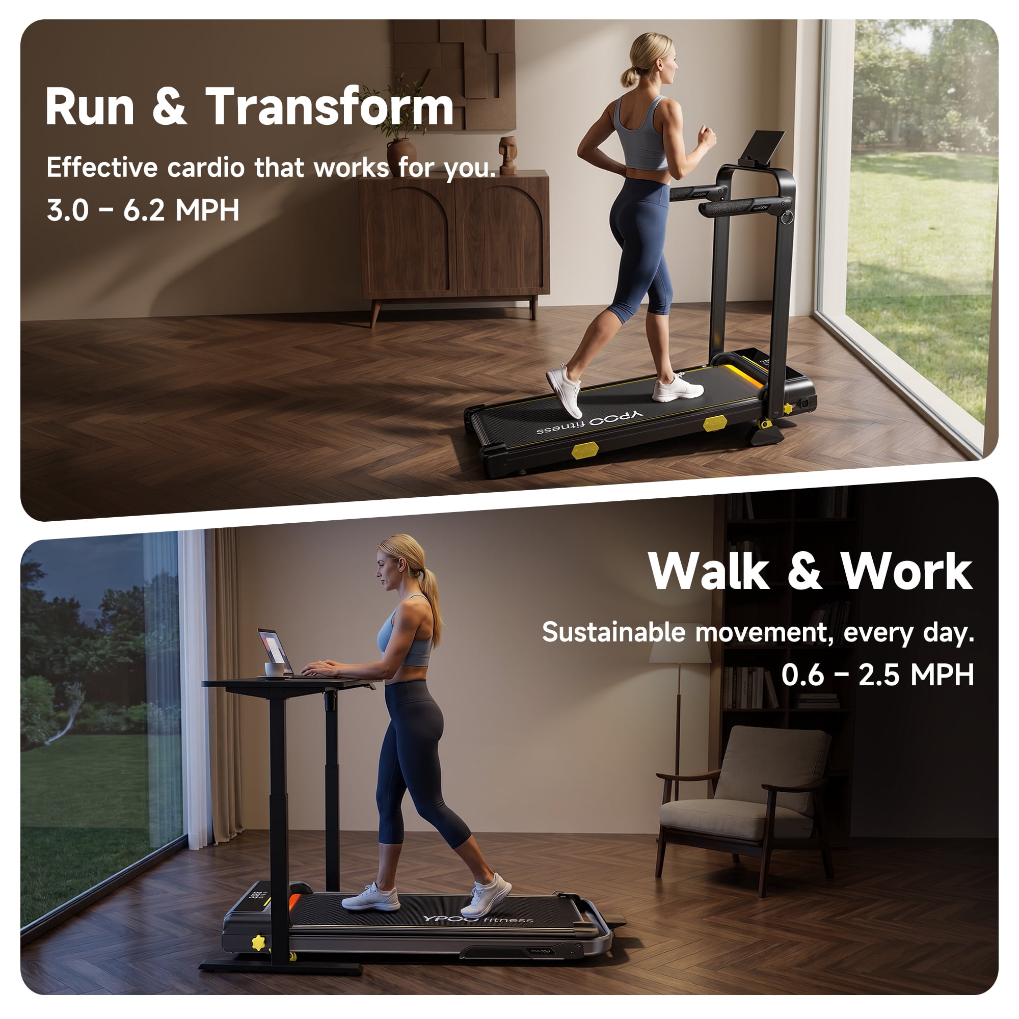 YPOO Fitness Walking Pad with Handle, Foldable 6.3 MPH Walking Pad with 13% Incline for Home & Office, 330 LBS Capacity