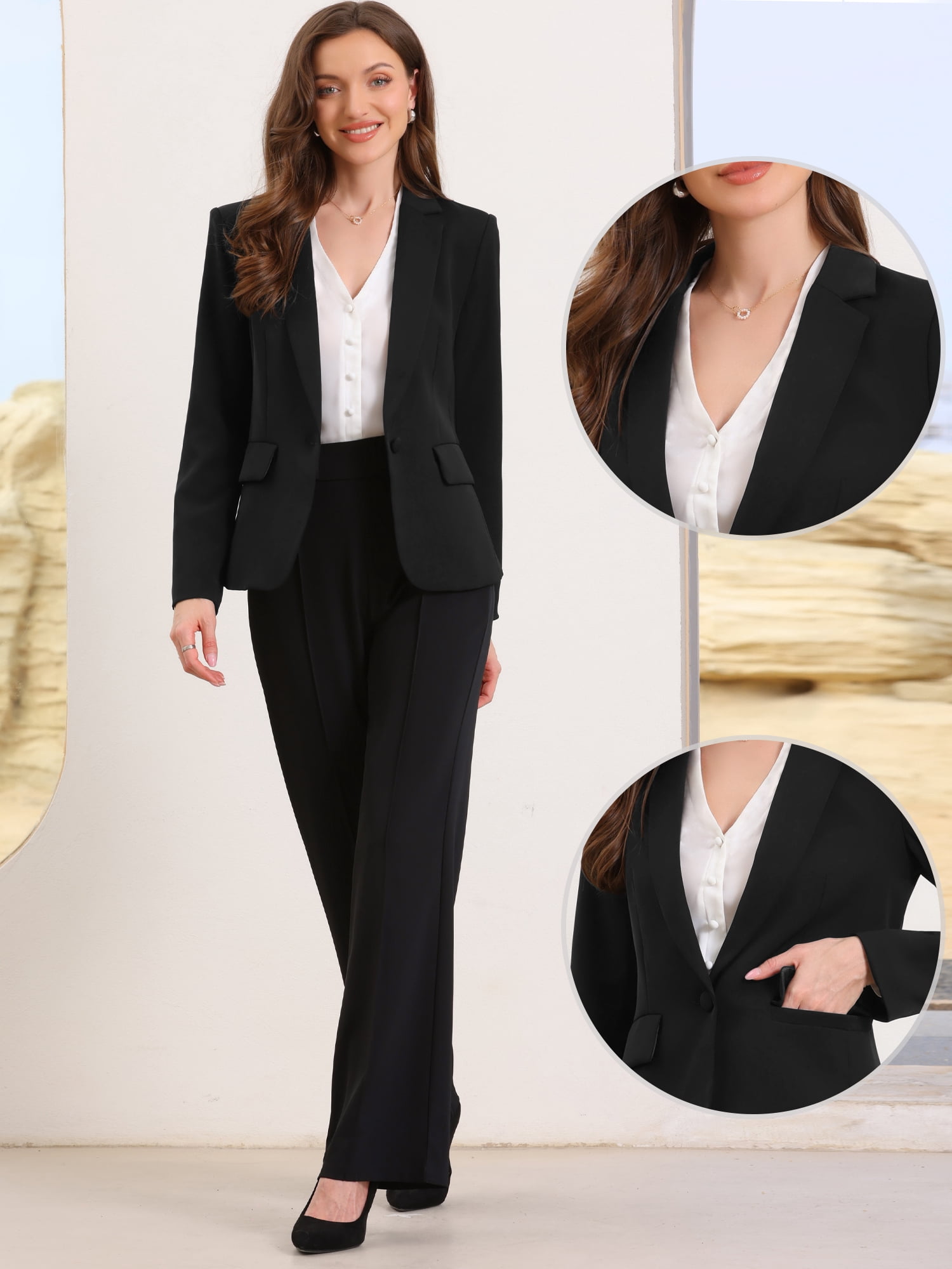 DARING DIVA Women's Casual Long Sleeve One Button Pockets Suit Jacket XS Black
