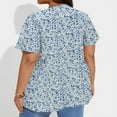 thumbnail image 3 of Resivox Plus Size Womens Tops Trendy Summer Crew Neck Henley T Shirts Floral Henley Tshirt Short Sleeve Button up Tunic Tops Dressy Casual Trendy Tunics Light Blue 4XL, 3 of 5