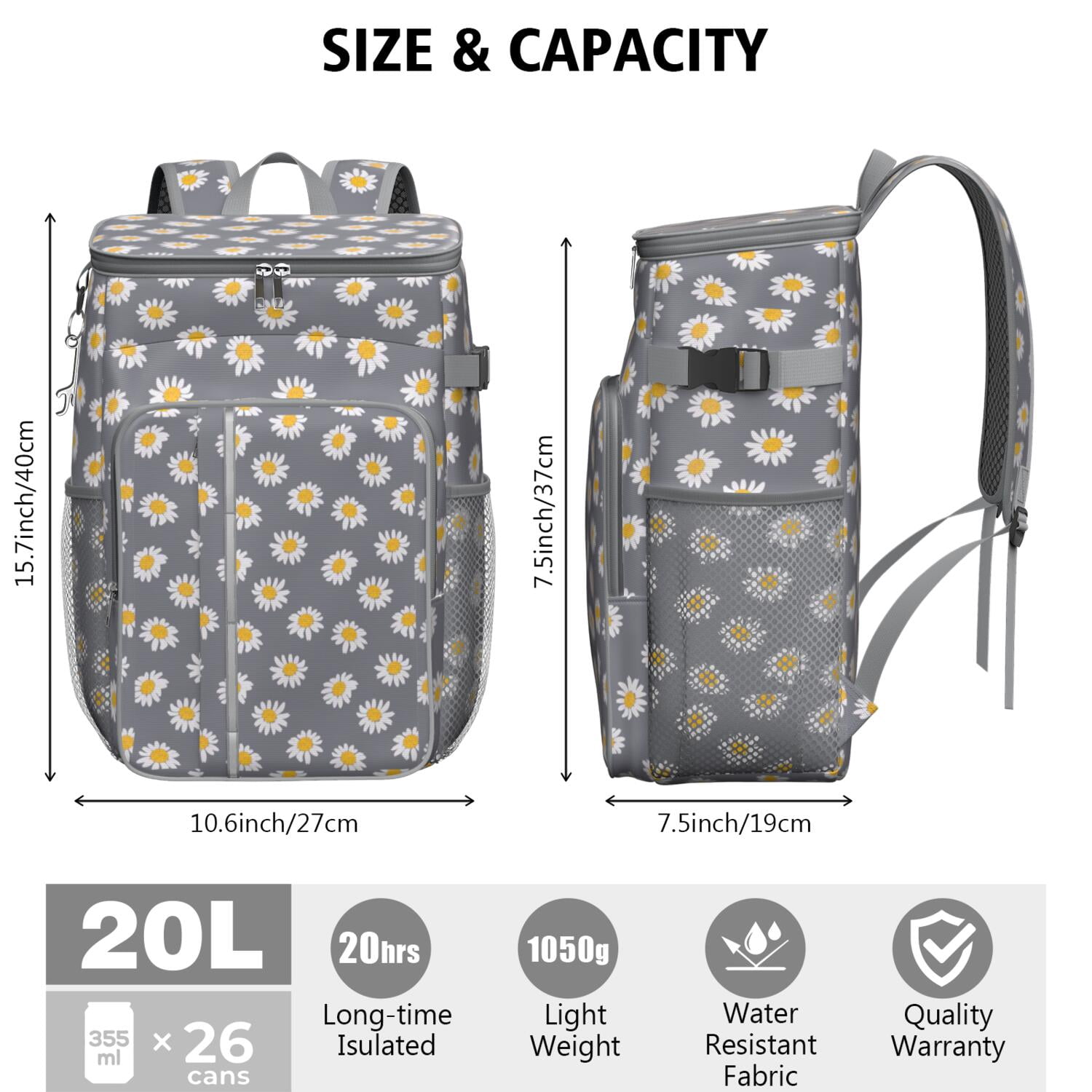 Travel Cooler Bag - Sunflower Camping Beer Cooler Backpack with Bottle Opener- Waterproof Insulated Picnic Backpacks - Cooler Bag for Beach