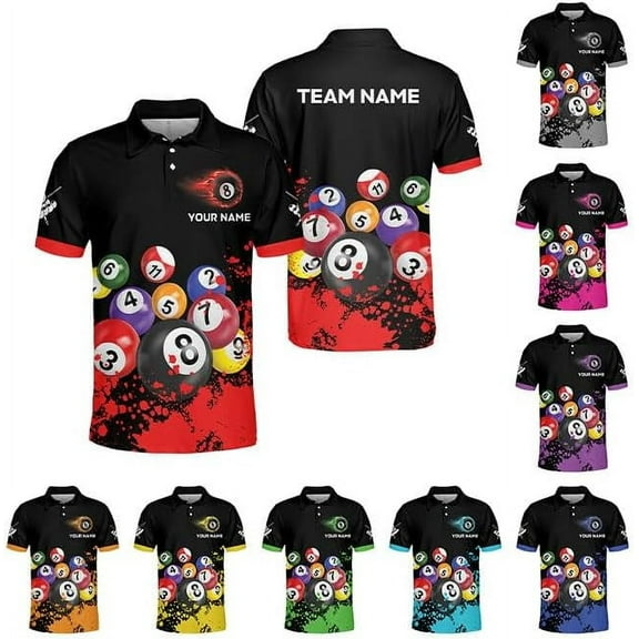 Personalized Billiard Polo Shirt Shirts Men Women Custom Name 3D Team Apparel Gift 8 Ball Pool S-5XL (Red, S)