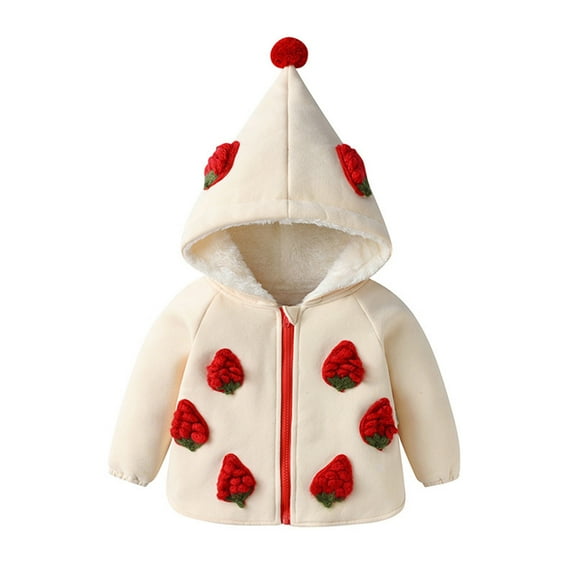 Generic Children Warm Snowsuit Winter Baby Girls Fruit Strawberry Autumn Long Sleeve Hooded Coat Zipper Jacket Clothes for 6M-4 Years(A,6-12 Months)