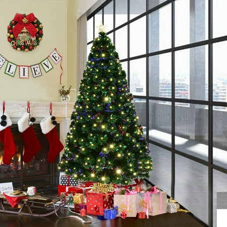 Michigan Optic - Costway 5' /6'/7'Pre-Lit Fiber Optic Artificial Christmas Tree w/ 180/230/280 LED Lights & Top Star