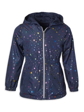 Limited Too Girls 4-16 Rainbow Foil Water Resistant Anorak Rain Jacket with Fleece Lining
