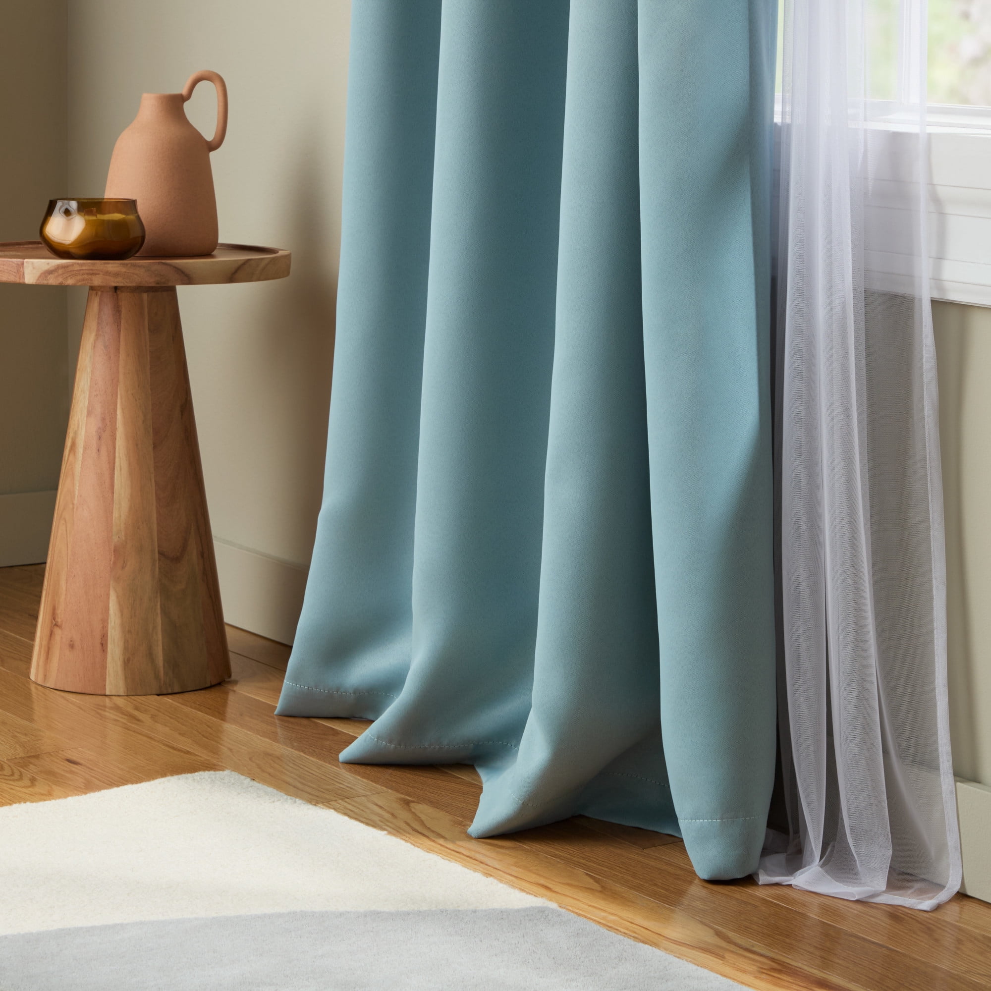 TOWN & COUNTRY LUXE Oslo Double Layer Indoor Curtains, Room Darkening and Sheer, Grommet Top, Energy Efficient, 2-Pack Set, 52"x84", Blue