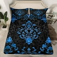 thumbnail image 2 of Manfei Blue Baroque Damask Sheet Set King, Hippie Flower Floral Bedding Sets King Size, Vintage Victorian Flat Sheet, Breathable Bedroom Decorative, 4pcs, 2 of 7