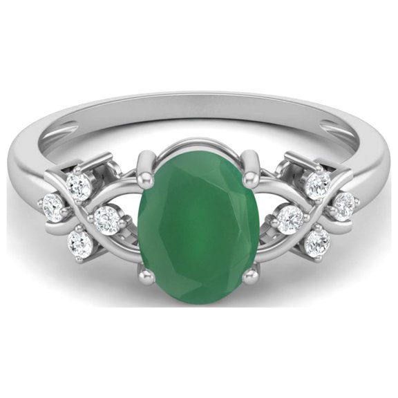925 Sterling Silver 8X6 MM Oval Shape Green Onyx Women Mother's Day Gift Ring