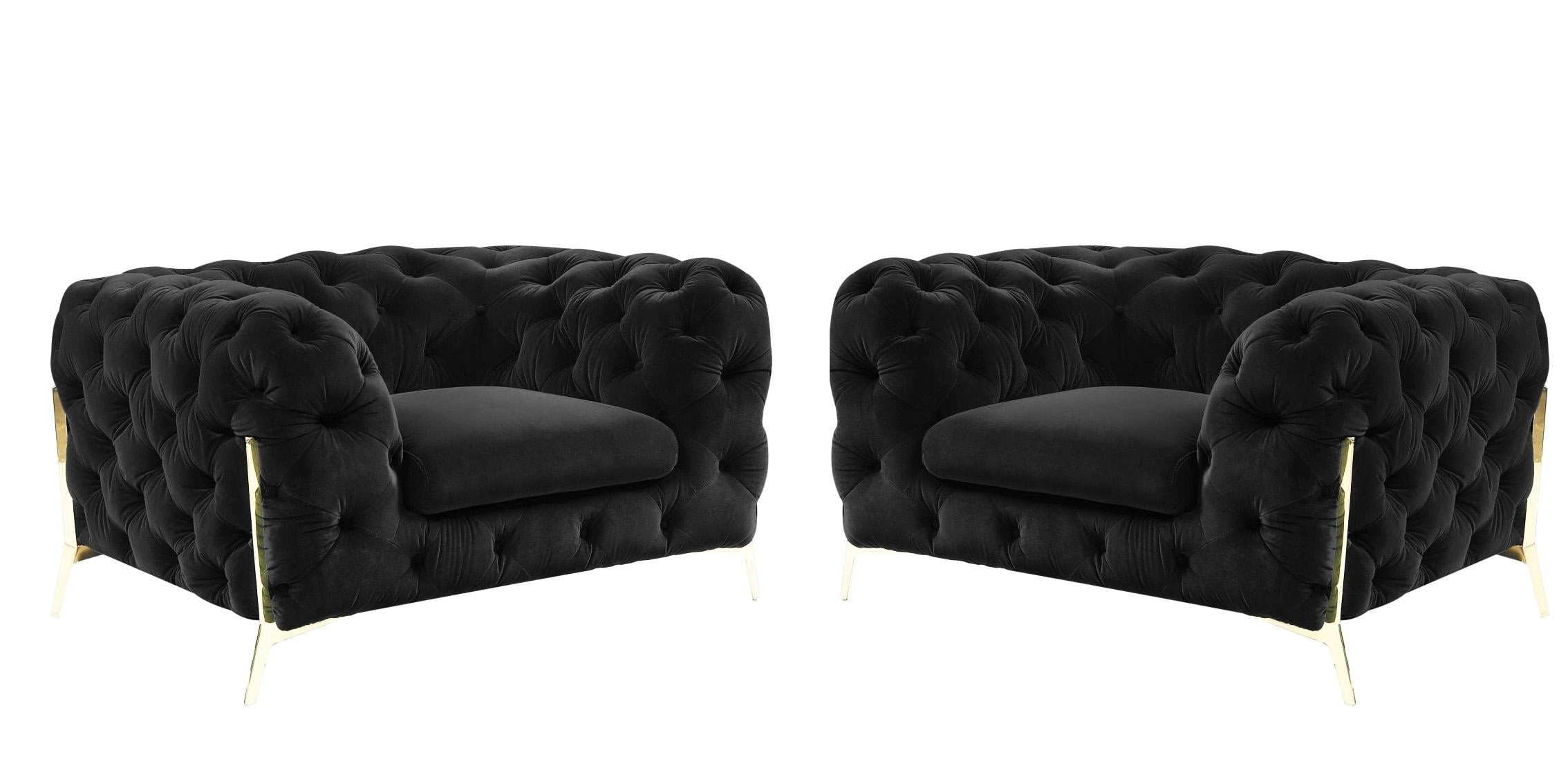 Deluxe Black Velvet Tufted Arm Chair Set 2P VIG Divani Casa Sheila