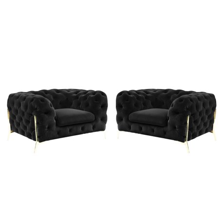 Deluxe Black Velvet Tufted Arm Chair Set 2P VIG Divani Casa Sheila Contemporary