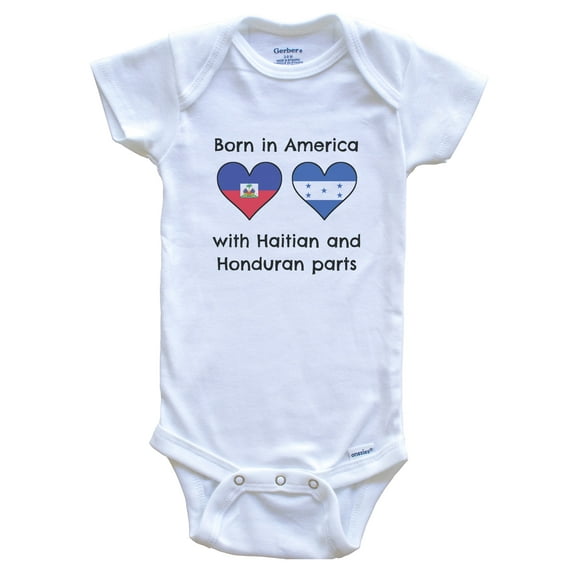 Born in America with Haitian and Honduran Parts Funny Haiti Honduras Flags Baby Bodysuit, 0-3 months white