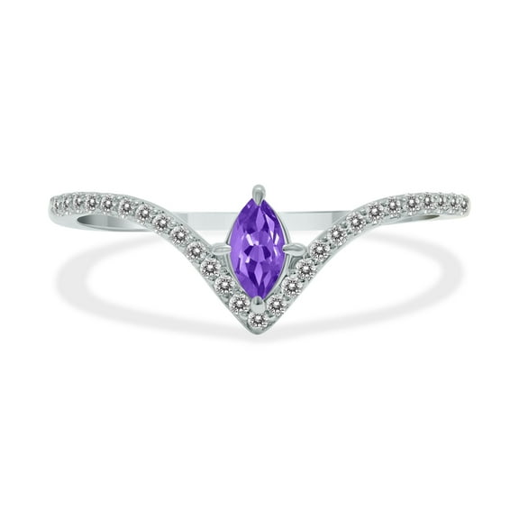 SZUL Women's 1/4 Carat TW Amethyst and Diamond V Shape Ring in 10K White Gold