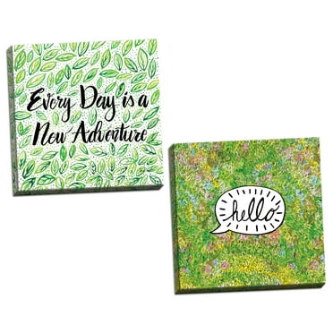 Gango Home Decor Modern Hello & New Adventure by Amy Frazer (Ready to Hang); Two 12x12in Hand-Stretched Canvases