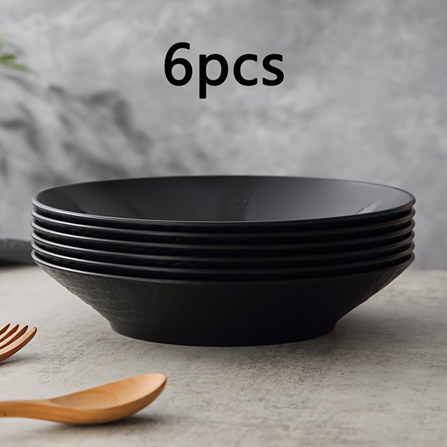 CNKOO 2/4/6/10pcs 8.86inch Shatterproof Black Plastic Deep Dish - Stone Pattern Design Round Tableware Suitable for Pasta Salad and Desert – Microwave & Dishwasher Safe. Ideal Choic