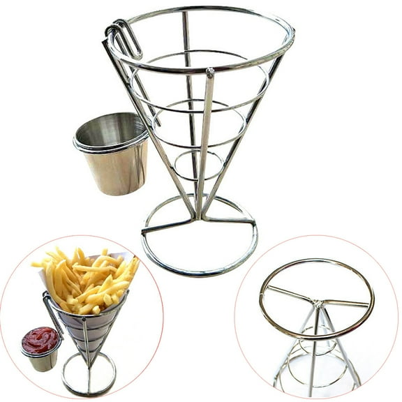 Fries Cone Stand Holder for French Fry Chips Made of Durable Stainless Steel Silver 2PCS