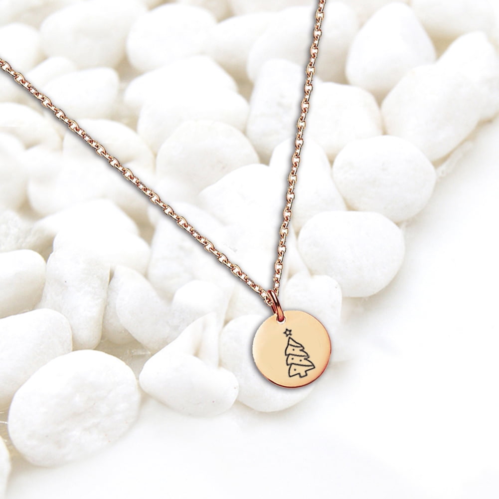 Anavia Round Christmas Tree Stainless Steel Rose Gold Disc 10mm Pendant Jewelry with Gift Box