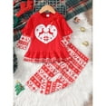 thumbnail image 3 of Hotiary Toddler Baby Girl Christmas Outfits Fall Winter Ruffle Long Sleeve Xmas Elk Reindeer Print Tunic Dress Long Pant 2Pcs Set for 18M-5T, 3 of 8