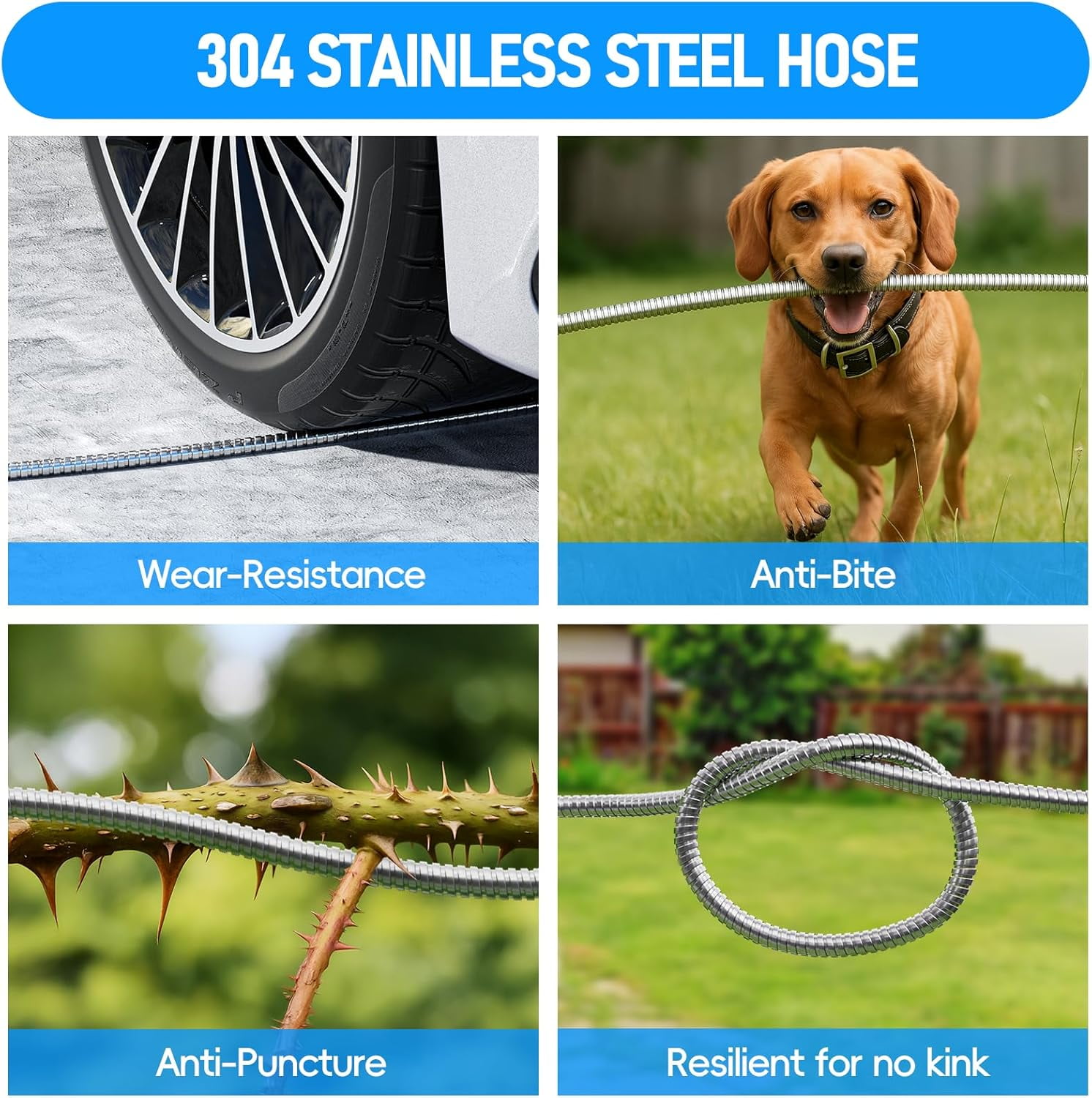 SPECILITE Stainless Steel Outdoor Hose Reel with 100ft Water Hose and 6.2ft Leader Pipe, Wall/Floor Mounted for Yard, Patio