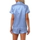 thumbnail image 3 of Conjuntos de pijama para mujer INSPIRE CHIC, camisa de botones y pantalones cortos, 2 piezas de seda satinada, ropa de dormir M azul, 3 of 6