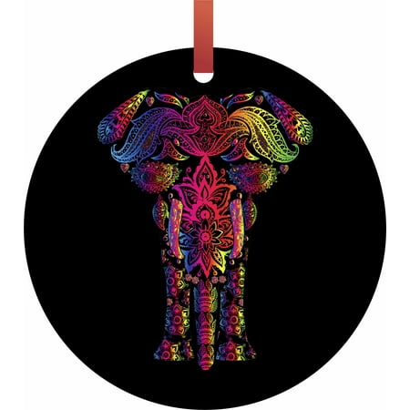 colorful patterned elephant flat round shaped christmas holiday