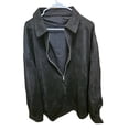 thumbnail image 2 of Amidoa Bomber Womens Coats Zip up Barn Black Jacket Elastic Hem Long Sleeve Lapel Collar Streetwear Jacket for Women L, 2 of 2