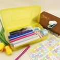 thumbnail image 2 of Yellow Pencil Case, Pencil Box, Crayon Box, Clear Pencil Case, Plastic Pencil Case Aesthetic, Hard Pencil Case with Stickers,Stackable Storage Box Pencil Case for Girls,Large Plastic Pencil Box 1 Pack, 2 of 7