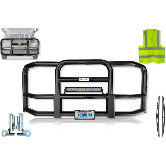 Kozak  587  Black Front Full Grille Deer Brush Moose Bumper Guard, Large Square