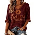 thumbnail image 4 of Women Salem Broom Company Halloween Witch Printed Vintage Classic Tshirt 3/4 Sleeve V Neck Halloween Casual Tops 3XL, 4 of 5