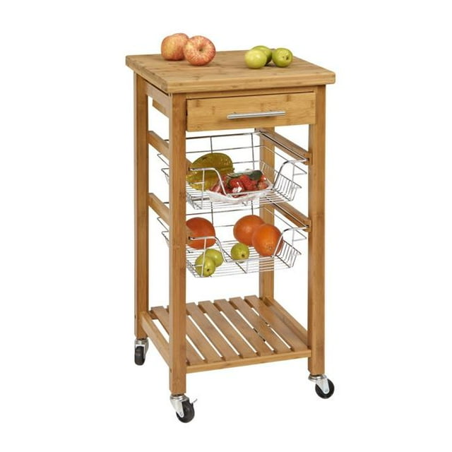 HomeRoots Furniture 321456 Bamboo Kitchen Cart with Storage