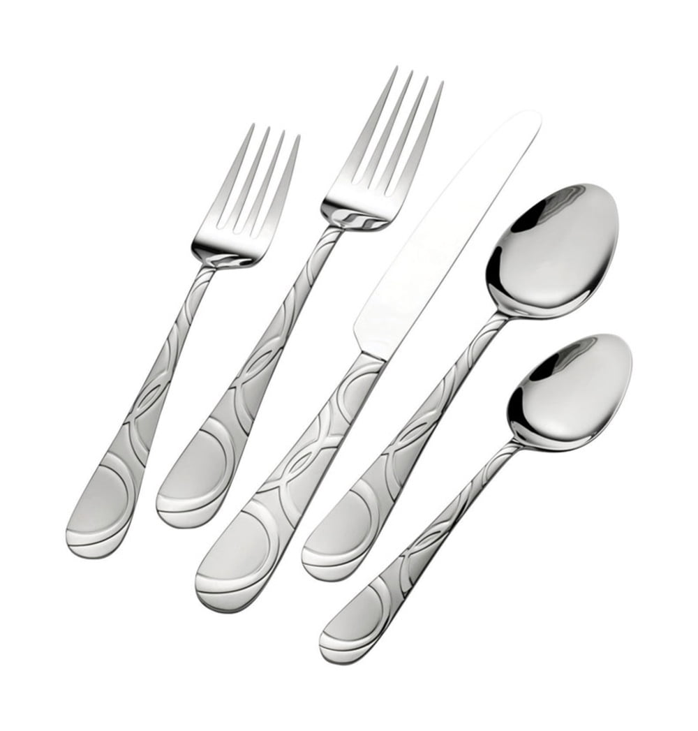 Pfaltzgraff Silver Stainless Steel Swirl Pattern on handle Flatware Set