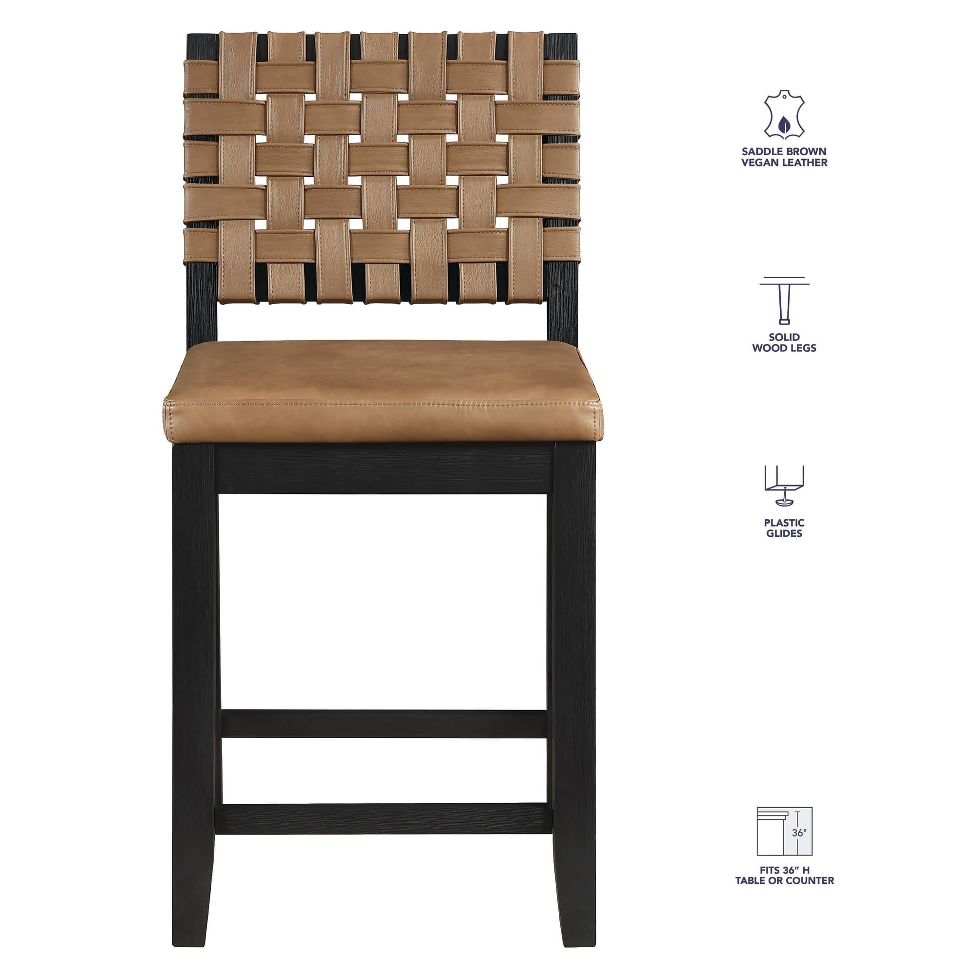 Steve Silver Reid Black Counter Height Bar Stool with Saddle Brown Upholstery