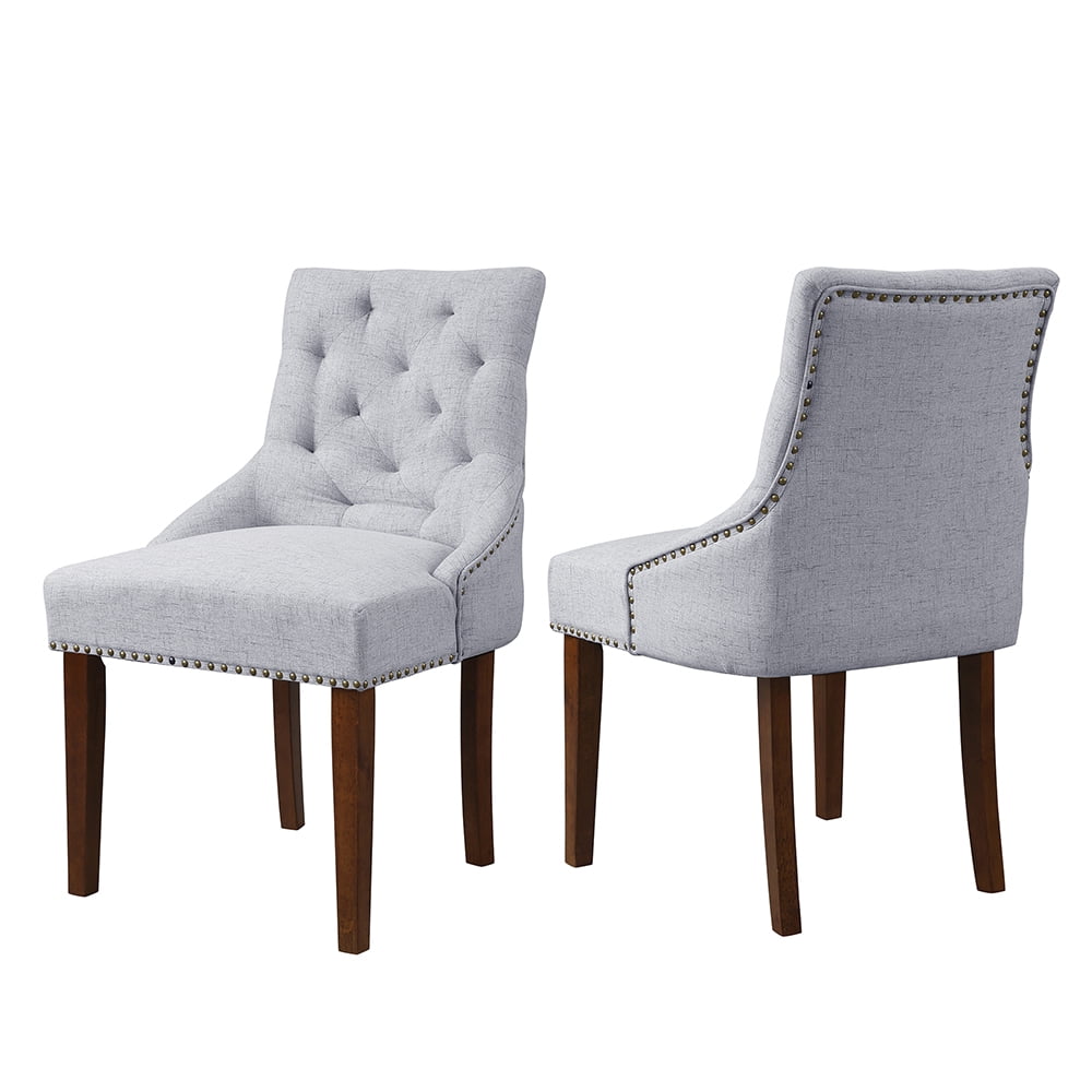 Kepooman Medieval Leisure Padded Dining Chairs Set of 4, Tufted High Back Accent Home Chairs with Nailed Trim Solid Wood Legs for Dining Room/Living Room/Kitchen, Grey Kepooman Medieval Leisure Padded Dining Chairs Set of 4, Tufted High Back Accent Home Chairs with Nailed Trim Solid Wood Legs for Dining Room/Living Room/Kitchen, Grey