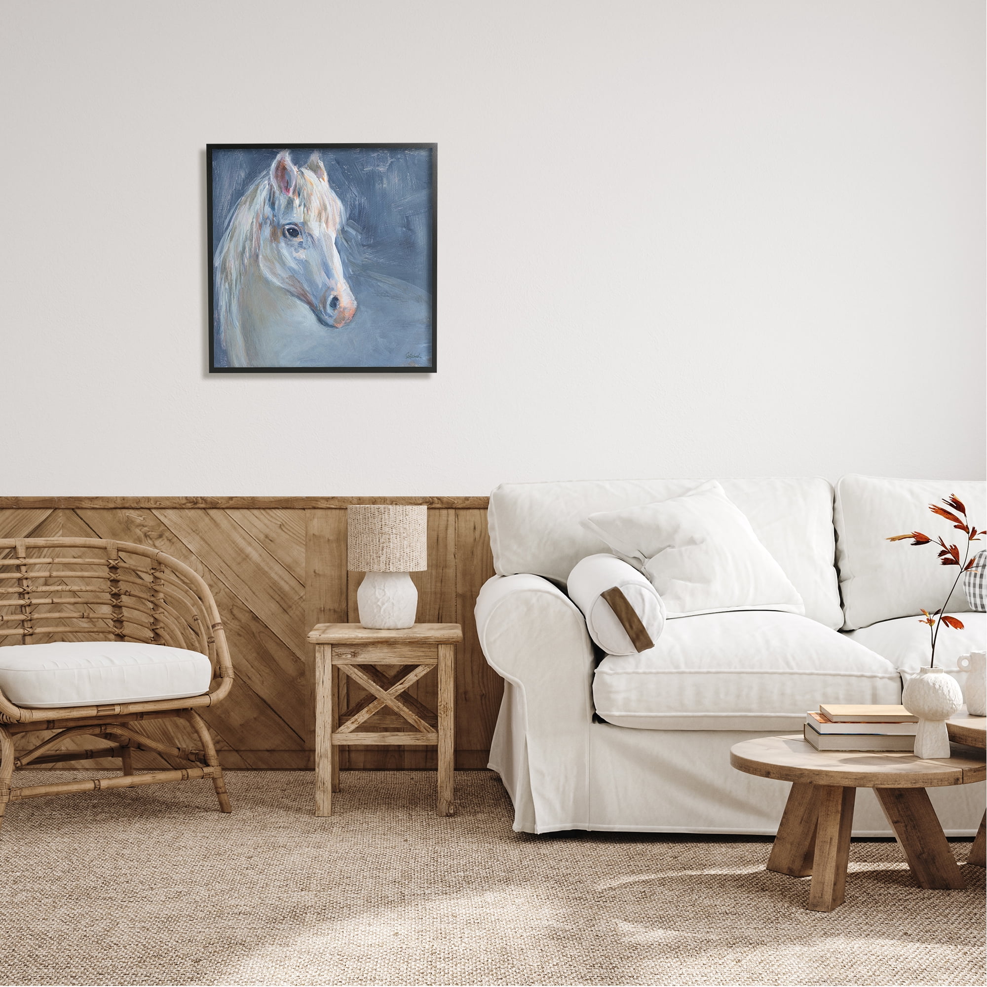 Stupell Industries Gentle Gray Horse Painting Animals & Insects Painting Black Framed Art Print Wall Art, 24 x 24