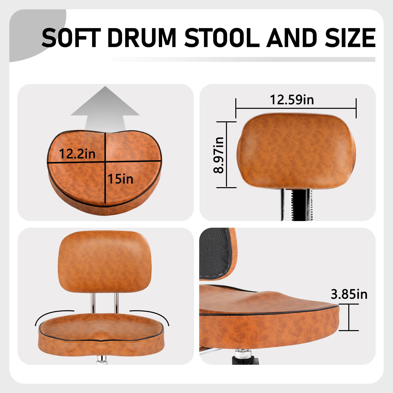 Ktaxon Adjustable Drum Throne Stool with Backrest, 360° Rotating, Heart-Shaped Cushion, Brown