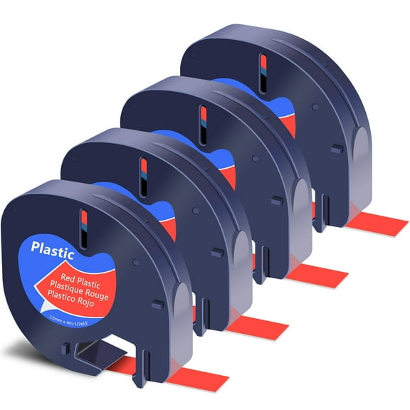 GREENCYCLE 4PK Compatible for DYMO LetraTag Refills 91333 12mm Black on Red Plastic Label Maker Tape