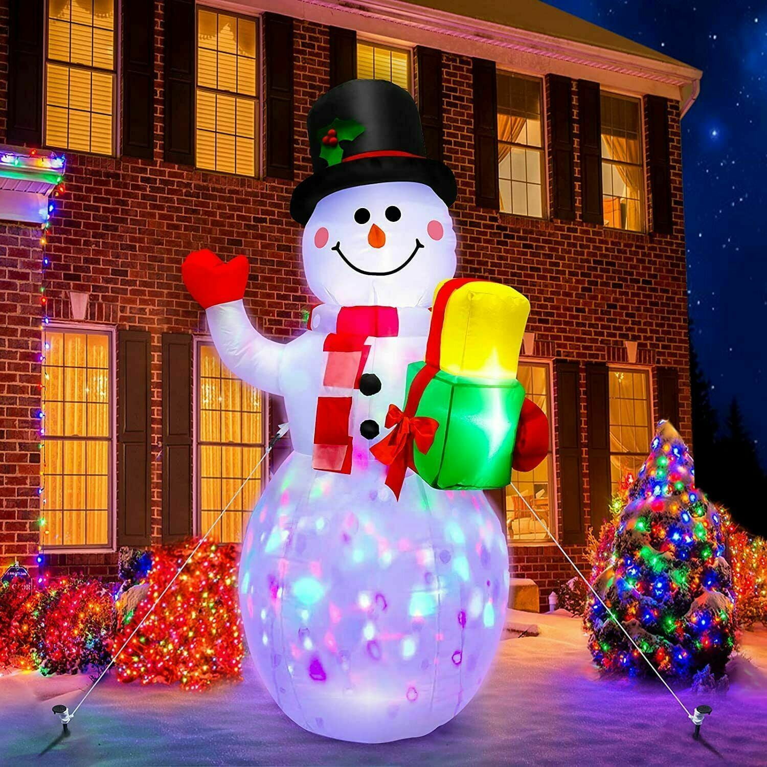 5ft Christmas Inflatables Snowman Outdoor Yard Decor with Rotating LED ...
