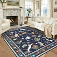 thumbnail image 3 of Garvee 5'x7' Floral Area Rug Animal Cat Carpet, Washable Boho Rugs Non Slip Low Pile Soft Indoor Floor Mat for Living Room Bedroom Dining Room, Blue, 3 of 6