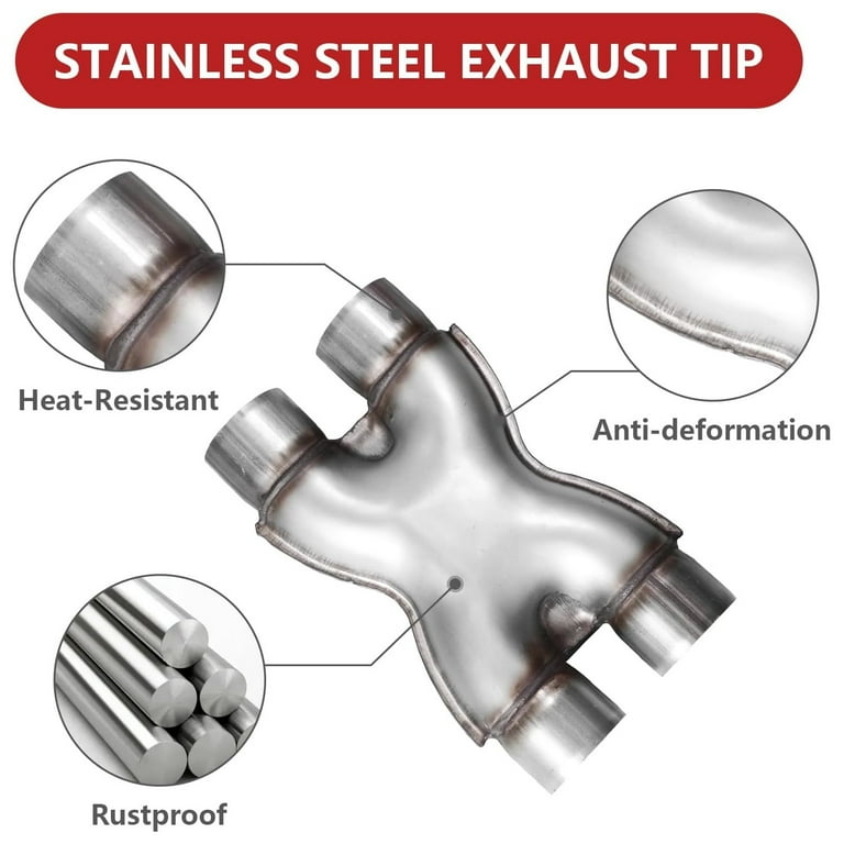 3" ID Stainless Steel X-Pipe Exhaust Connector - Universal Dual To Dual Crossover Pipe, 12" Overall Length