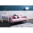 thumbnail image 3 of Velvet Loveseats Sofa with 2 Pillows, 58" Sofa Couch with Metal Legs and Side Storage Pockets, Comfortable Upholstered Living Room Sofa for Small Spaces, Bedroom and Office, Light Pink, 3 of 7
