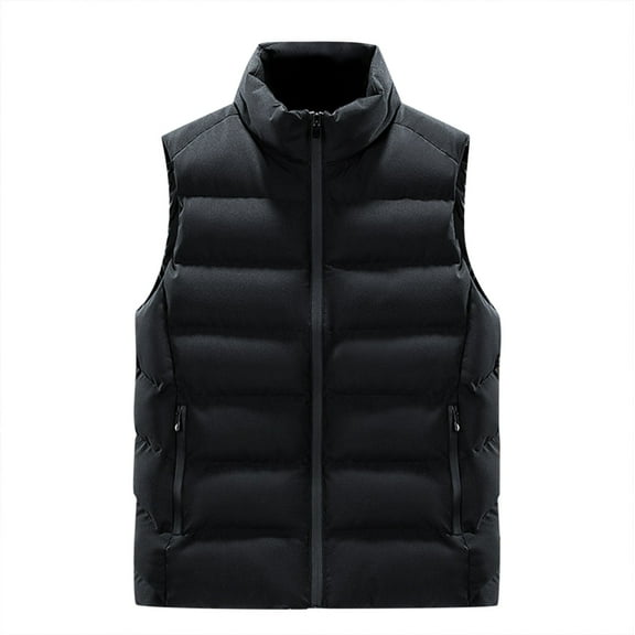 Pimfylm Men's Down Cotton Vest Fashion Sleeveless Warm Quilted Vest Solid Color Full Zipper Thick Jacket Coat Vest Top