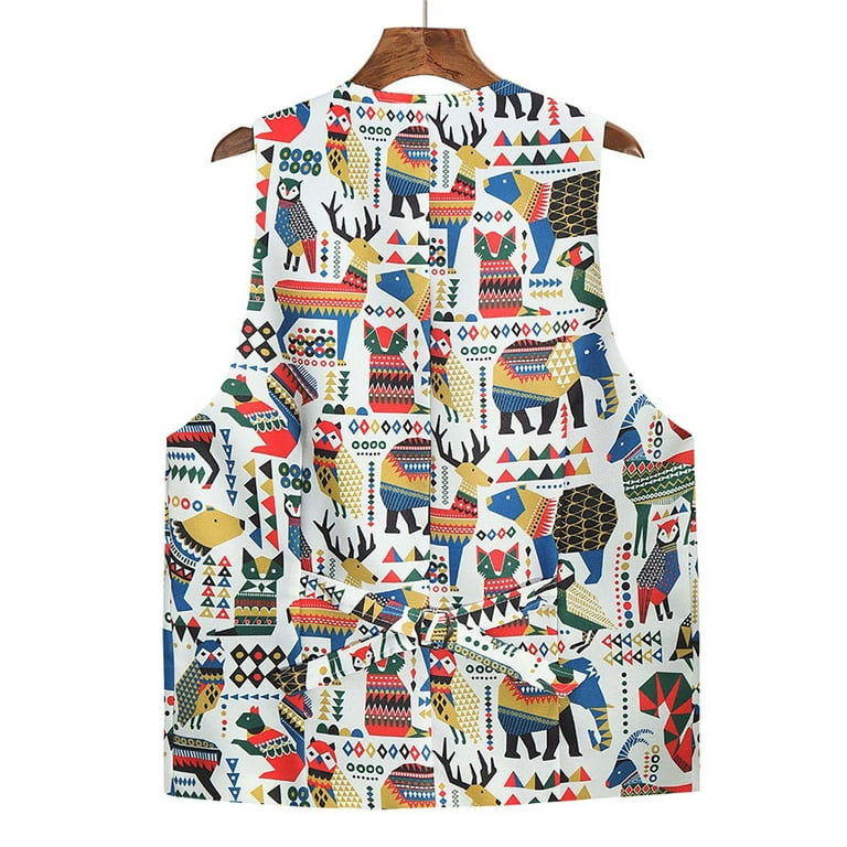 YanHoo Mens Hawaiian Graphic Print Vest Slim Fit Tuxedo Vest 3 Button Sleeveless Waistcoat for Vacation Walmart