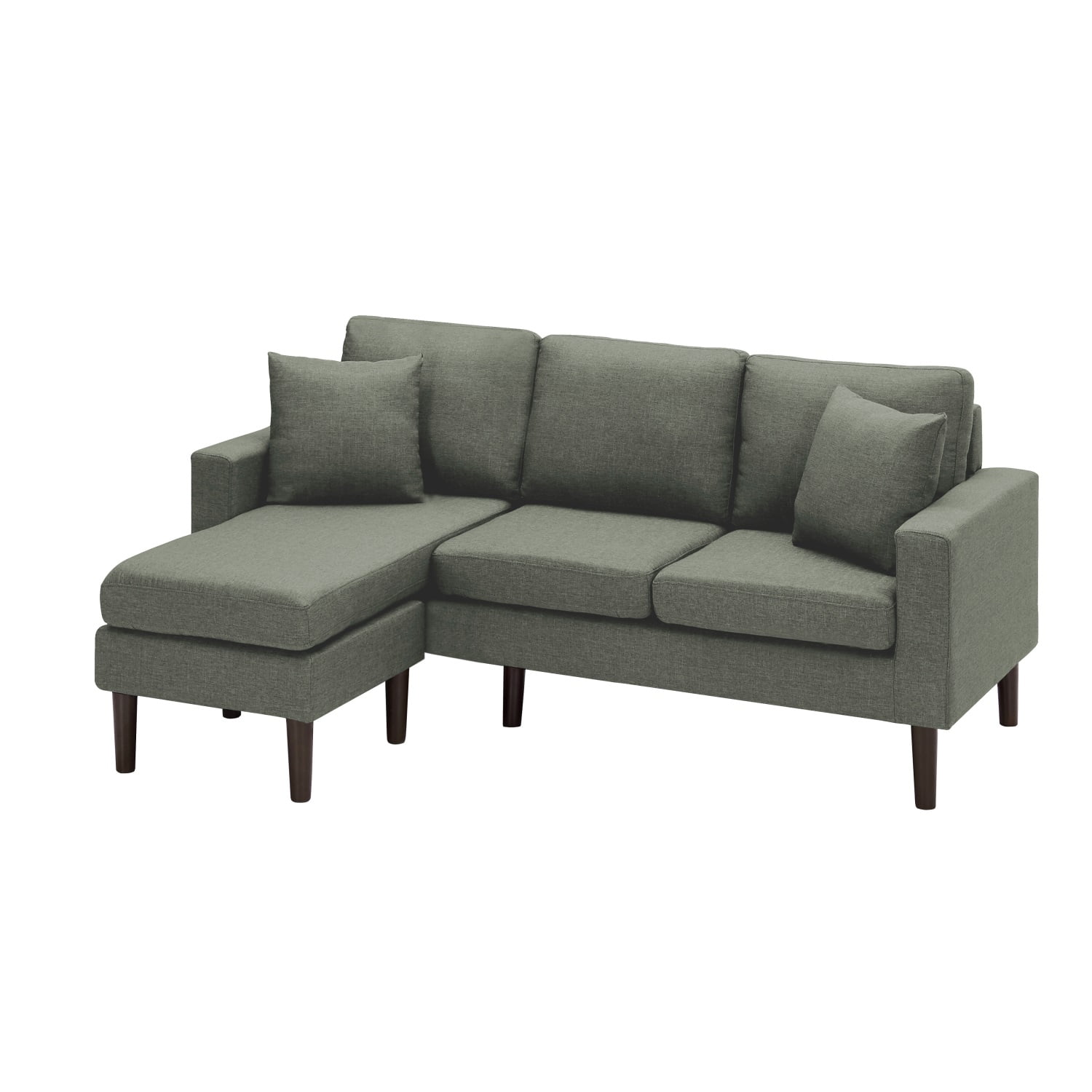 Kadyn 72" Sectional Sofa, L-Shaped Sofa with 2 Pillows, Fabric 3-Seat Sofa for Living Room, Dark Grey